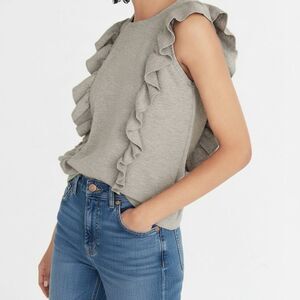 Madewell NEW Ruffle Sweater Tank Women Large Gray Sleeveless Retro $58